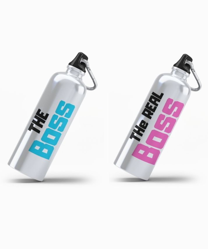 Couple Hood “The Boss / The Real Boss” Couple Matching Sipper Bottle Set (Pack of 2)