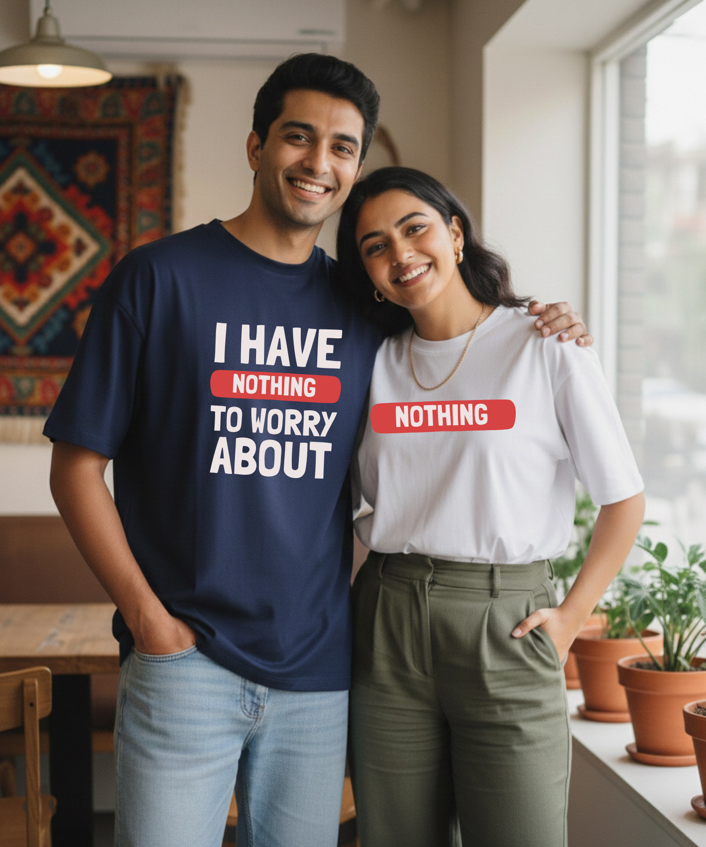 I Have Nothing To Worry About / Nothing – Couple Oversized Fit T-shirts (Set of 2)