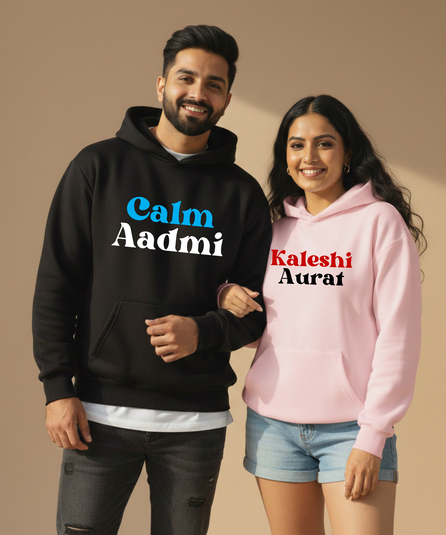 Calm Aadmi / Kaleshi Aurat – Couple Oversized Hoodies (Set of 2) | Premium 400 GSM