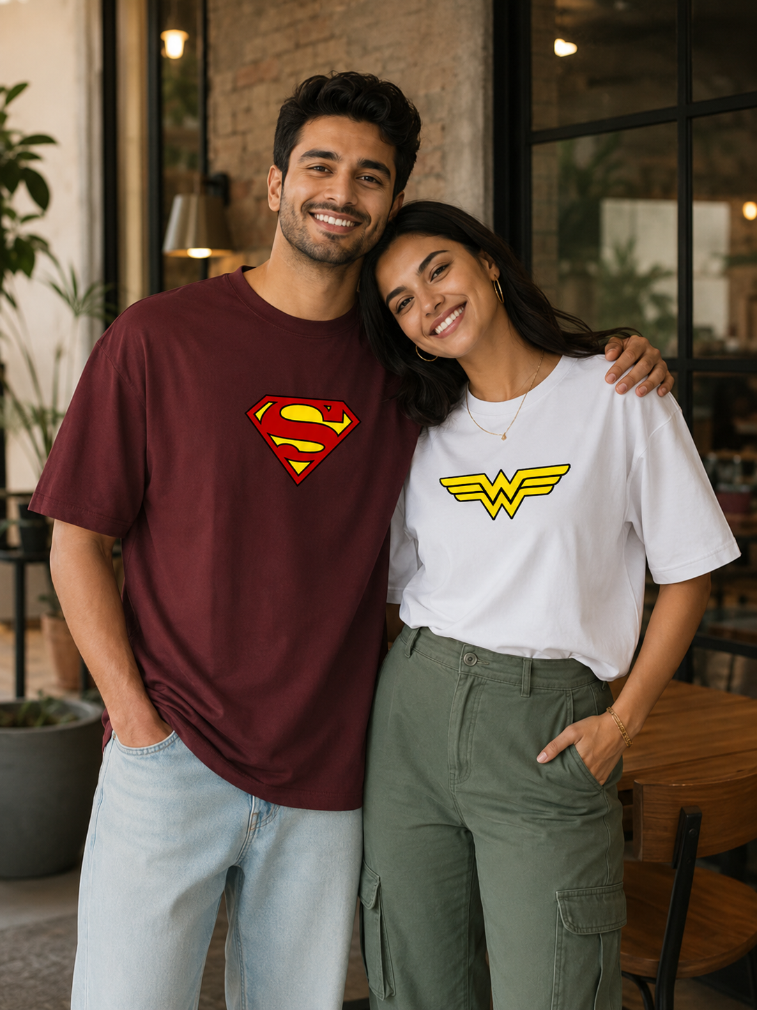 Superman / Wonder Woman – Couple Oversized Fit T-shirts (Set of 2)