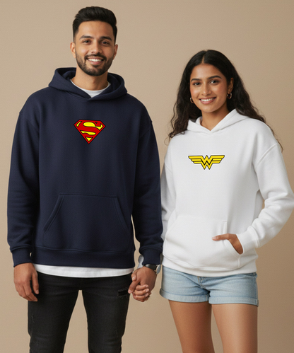 Superman / Wonder Woman – Couple Oversized Hoodies (Set of 2) | Premium 400 GSM