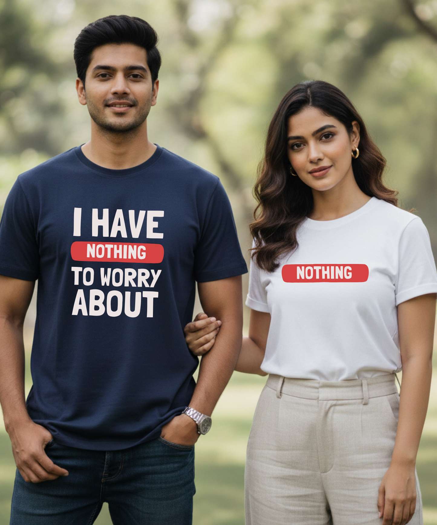 I Have Nothing To Worry About / Nothing – Couple Regular Fit T-shirts (Set of 2)