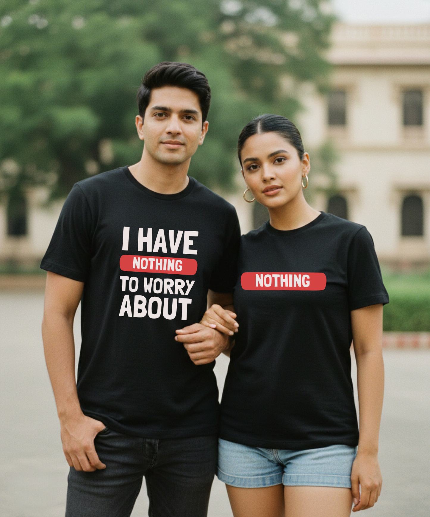 I Have Nothing To Worry About / Nothing – Couple Regular Fit T-shirts (Set of 2)