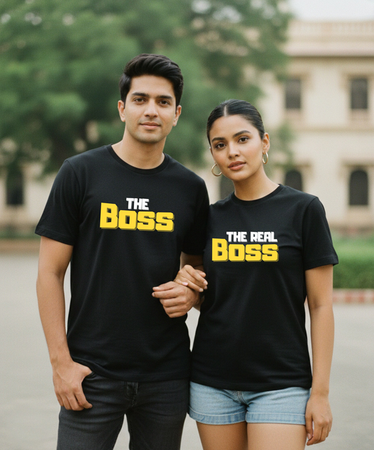 The Boss / The Real Boss – Couple Regular Fit T-shirts (Set of 2) - Yellow Edition