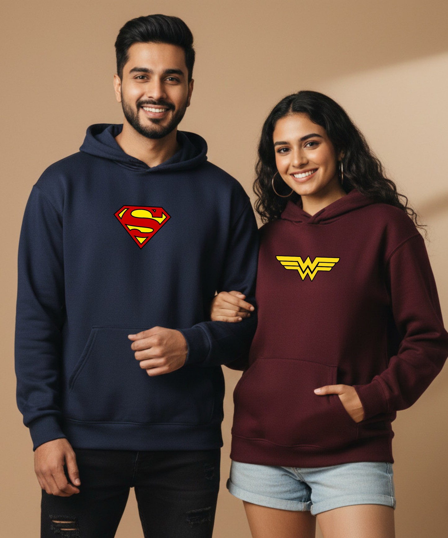 Superman / Wonder Woman – Couple Oversized Hoodies (Set of 2) | Premium 400 GSM