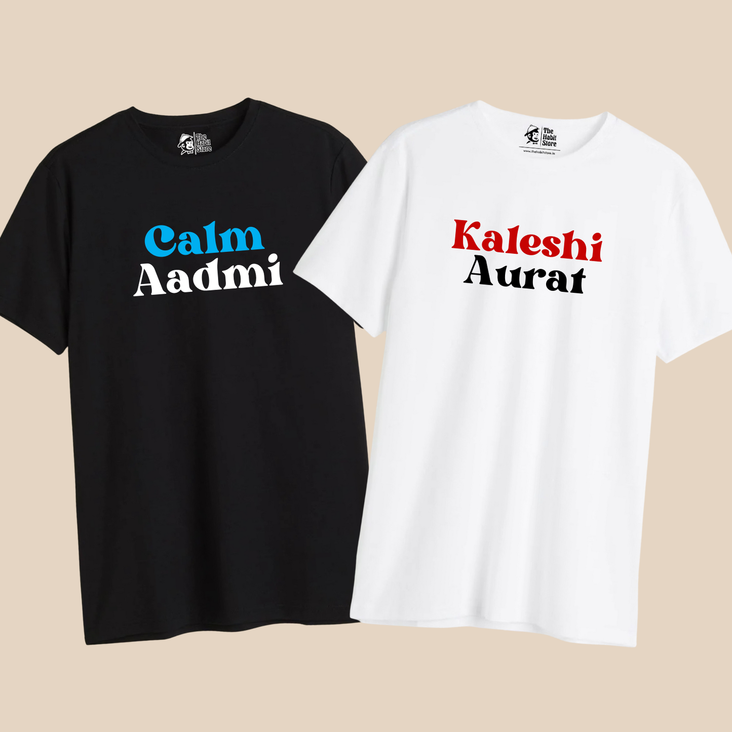 Calm Aadmi / Kaleshi Aurat – Couple Regular Fit T-shirts (Set of 2)