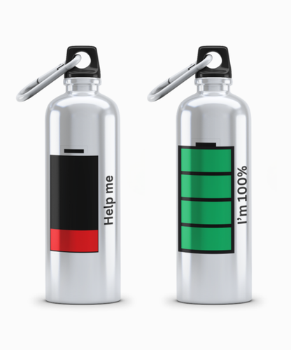 Couple Battery Matching Sipper Bottle Set (Pack of 2) – “Help Me & I’m 100%” Printed Design