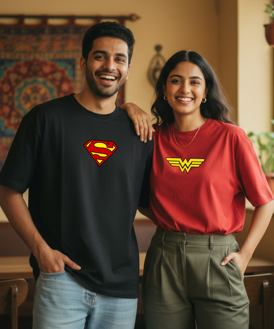 Superman / Wonder Woman – Couple Oversized Fit T-shirts (Set of 2)