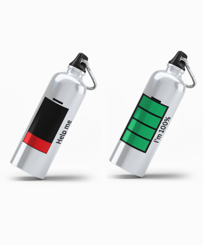 Couple Battery Matching Sipper Bottle Set (Pack of 2) – “Help Me & I’m 100%” Printed Design