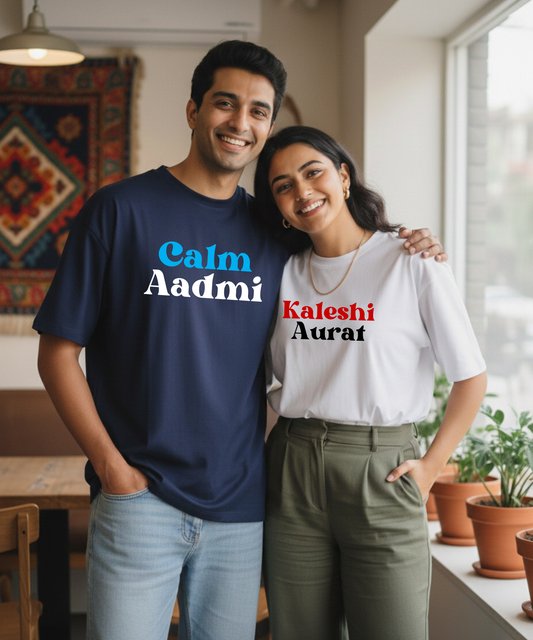 Calm Aadmi / Kaleshi Aurat – Couple Oversized Fit T-shirts (Set of 2)