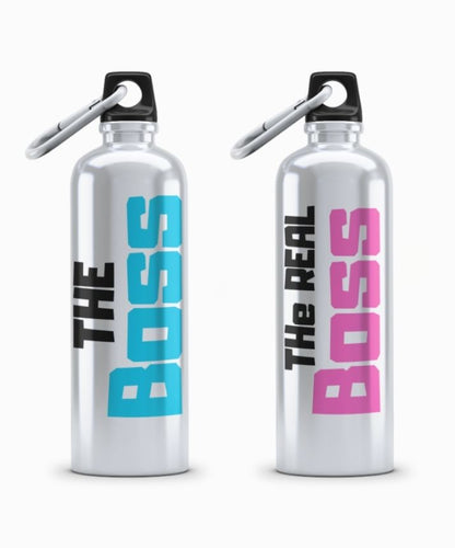 Couple Hood “The Boss / The Real Boss” Couple Matching Sipper Bottle Set (Pack of 2)