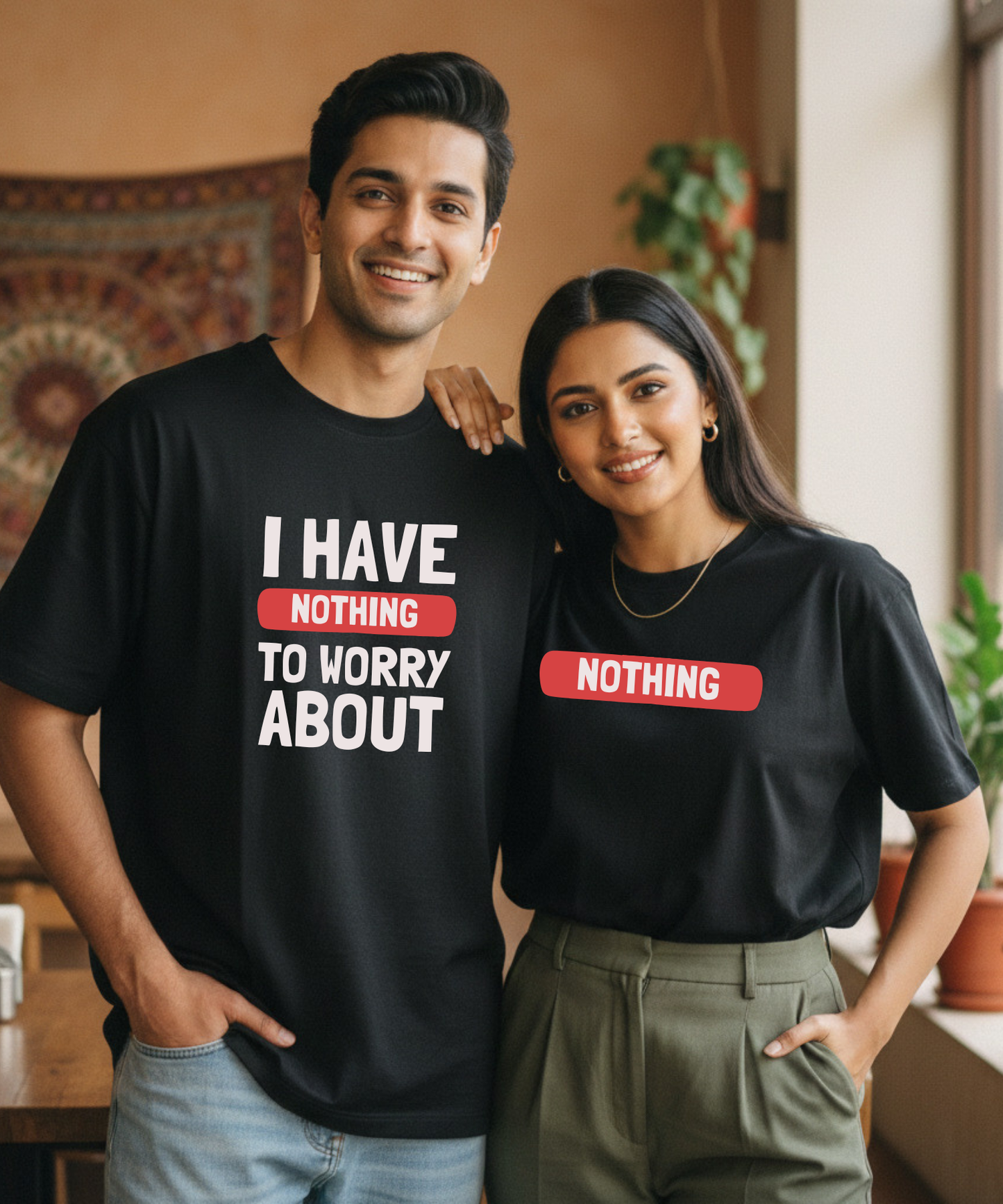 I Have Nothing To Worry About / Nothing – Couple Oversized Fit T-shirts (Set of 2)