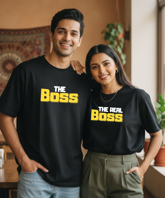 The Boss / The Real Boss – Couple Oversized Fit T-shirts (Set of 2) - Yellow Edition