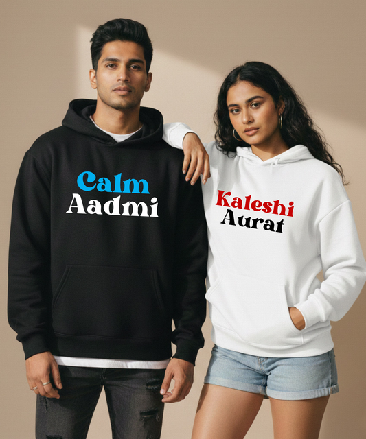 Calm Aadmi / Kaleshi Aurat – Couple Oversized Hoodies (Set of 2) | Premium 400 GSM