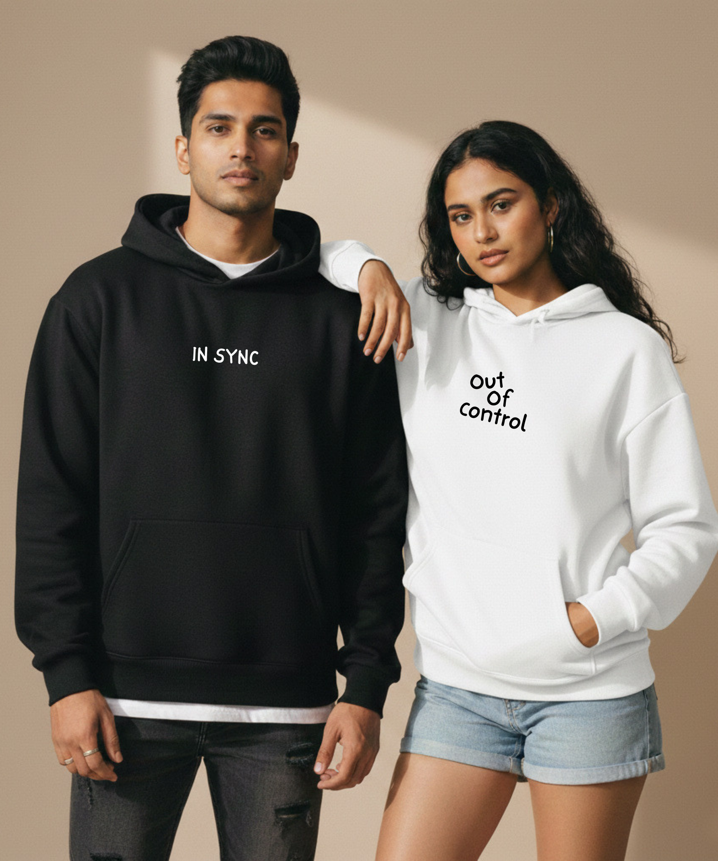 In Sync / Out of Control – Couple Oversized Hoodies (Set of 2) | Premium 400 GSM