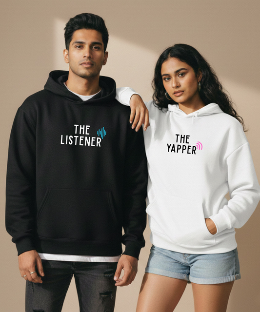 The Listener / The Yapper – Couple Oversized Hoodies (Set of 2) | Premium 400 GSM