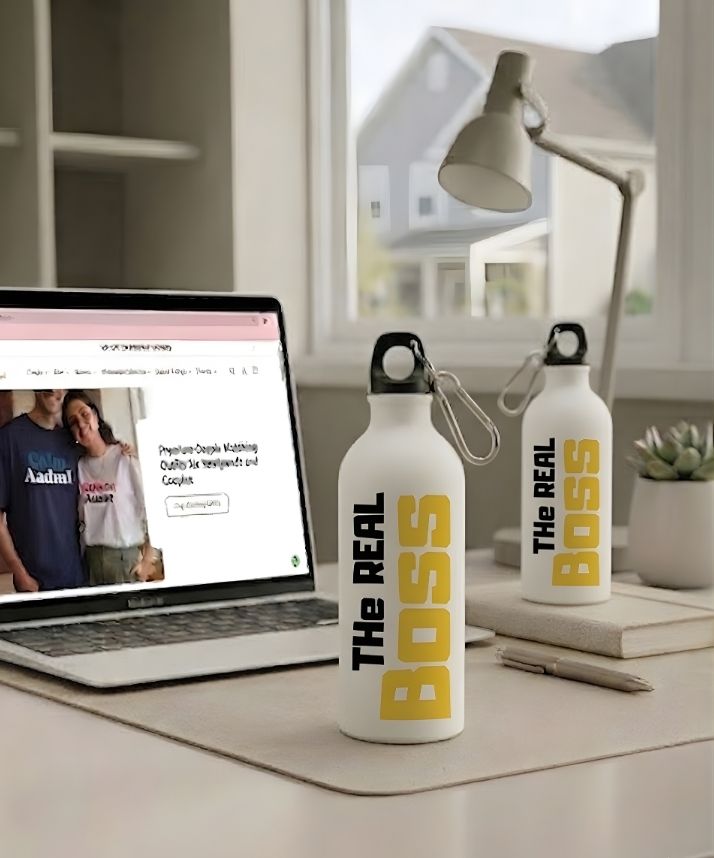 Couple Hood “The Boss / The Real Boss” Yellow Edition Couple Matching Sipper Bottle Set (Pack of 2)