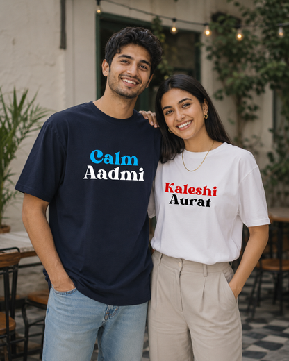 Calm Aadmi / Kaleshi Aurat – Couple Oversized Fit T-shirts (Set of 2)