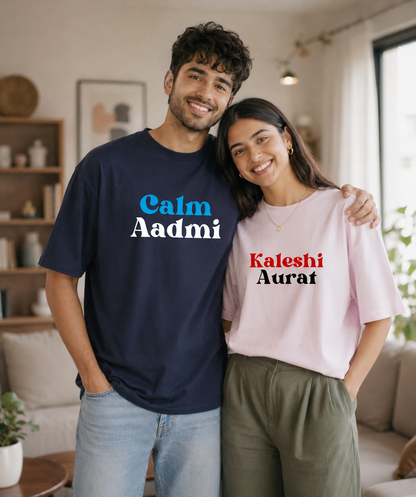 Calm Aadmi / Kaleshi Aurat – Couple Oversized Fit T-shirts (Set of 2)