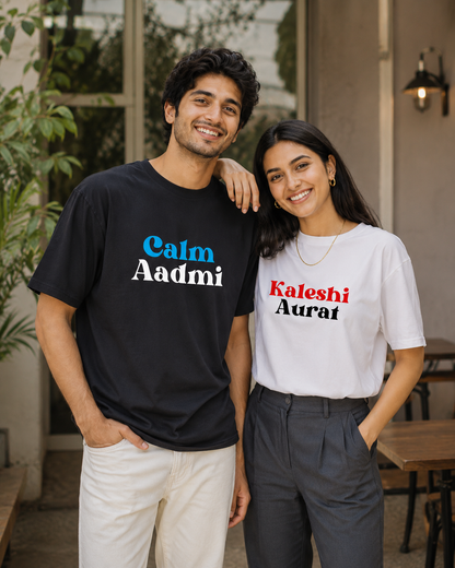 Calm Aadmi / Kaleshi Aurat – Couple Oversized Fit T-shirts (Set of 2)