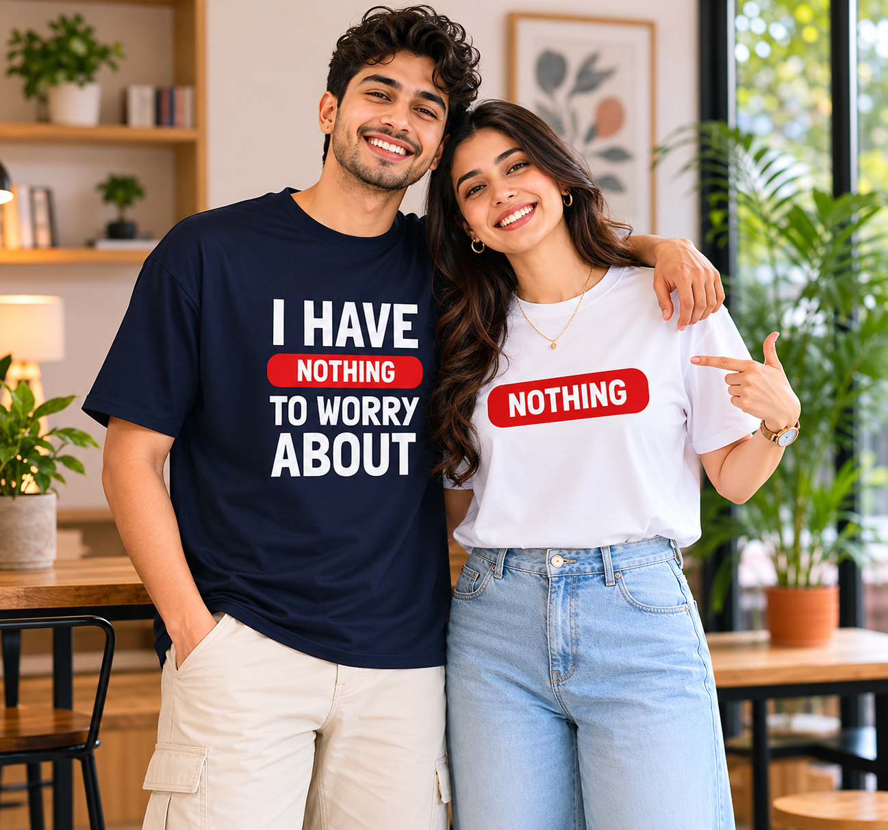 I Have Nothing To Worry About / Nothing – Couple Oversized Fit T-shirts (Set of 2)