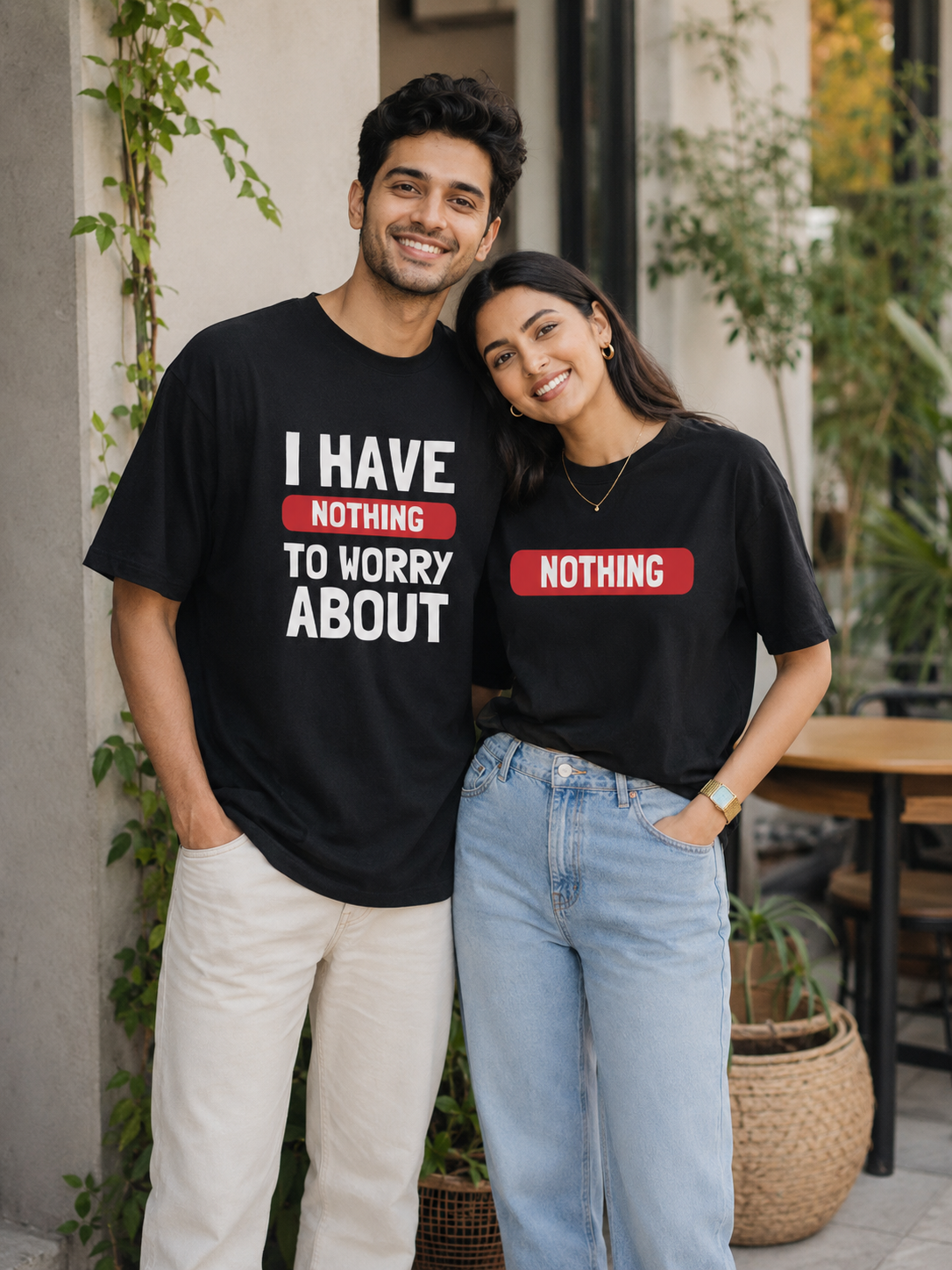I Have Nothing To Worry About / Nothing – Couple Oversized Fit T-shirts (Set of 2)