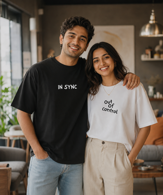 In Sync / Out of Control – Couple Oversized Fit T-shirts (Set of 2)