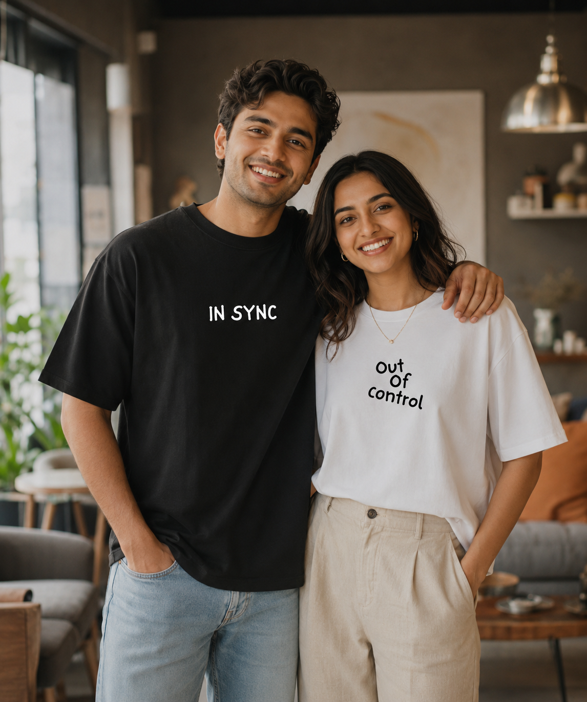 In Sync / Out of Control – Couple Regular Fit T-shirts (Set of 2)