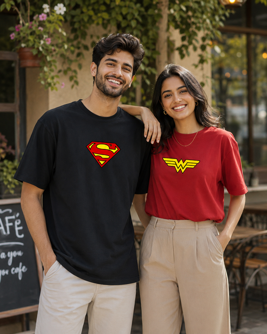 Superman / Wonder Woman – Couple Oversized Fit T-shirts (Set of 2)