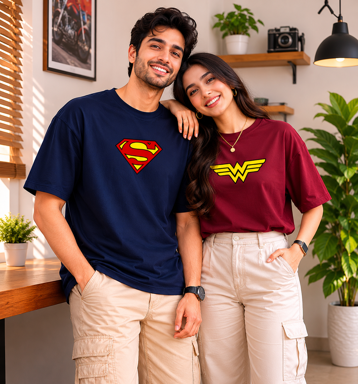 Superman / Wonder Woman – Couple Oversized Fit T-shirts (Set of 2)