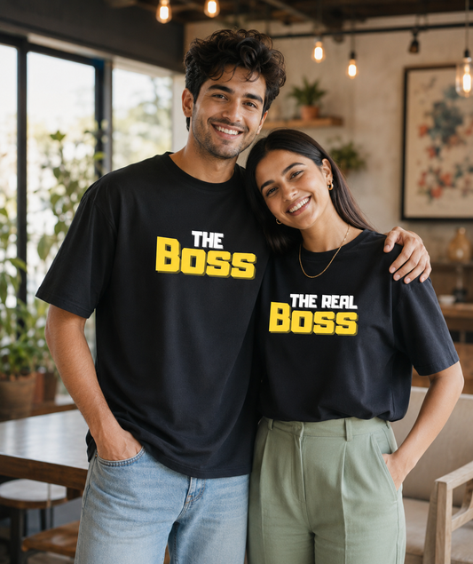 The Boss / The Real Boss – Couple Oversized Fit T-shirts (Set of 2) - Yellow Edition
