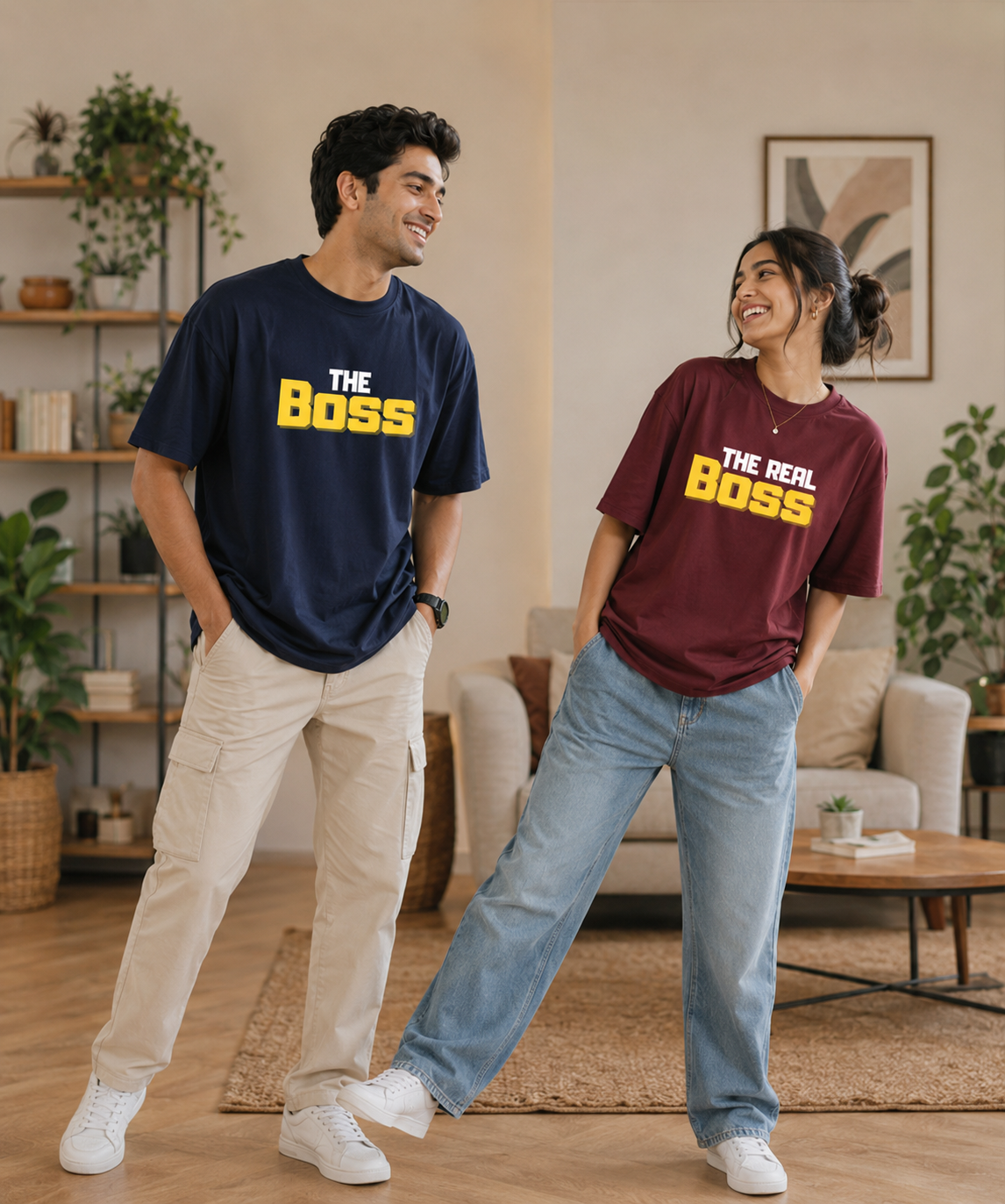 The Boss / The Real Boss – Couple Oversized Fit T-shirts (Set of 2) - Yellow Edition
