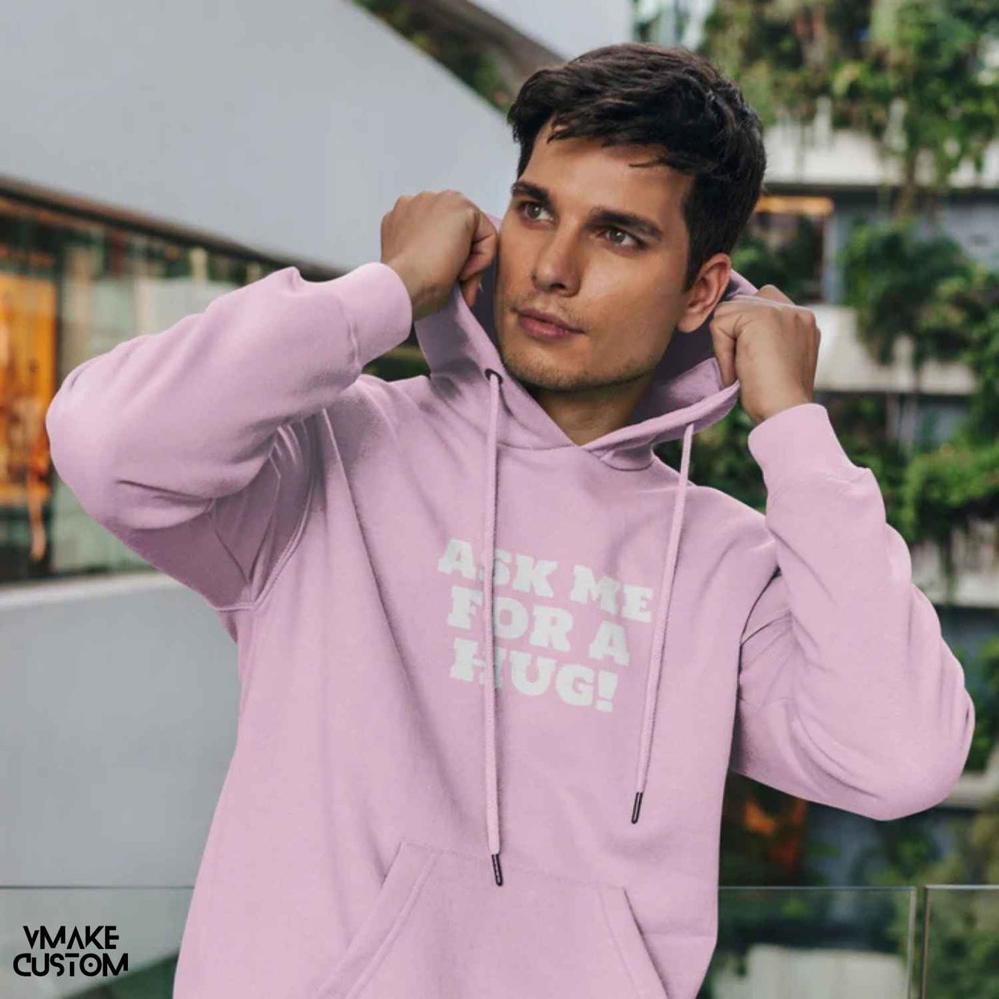 ask me for a hug unisex hoodie in pink - vmakecustom