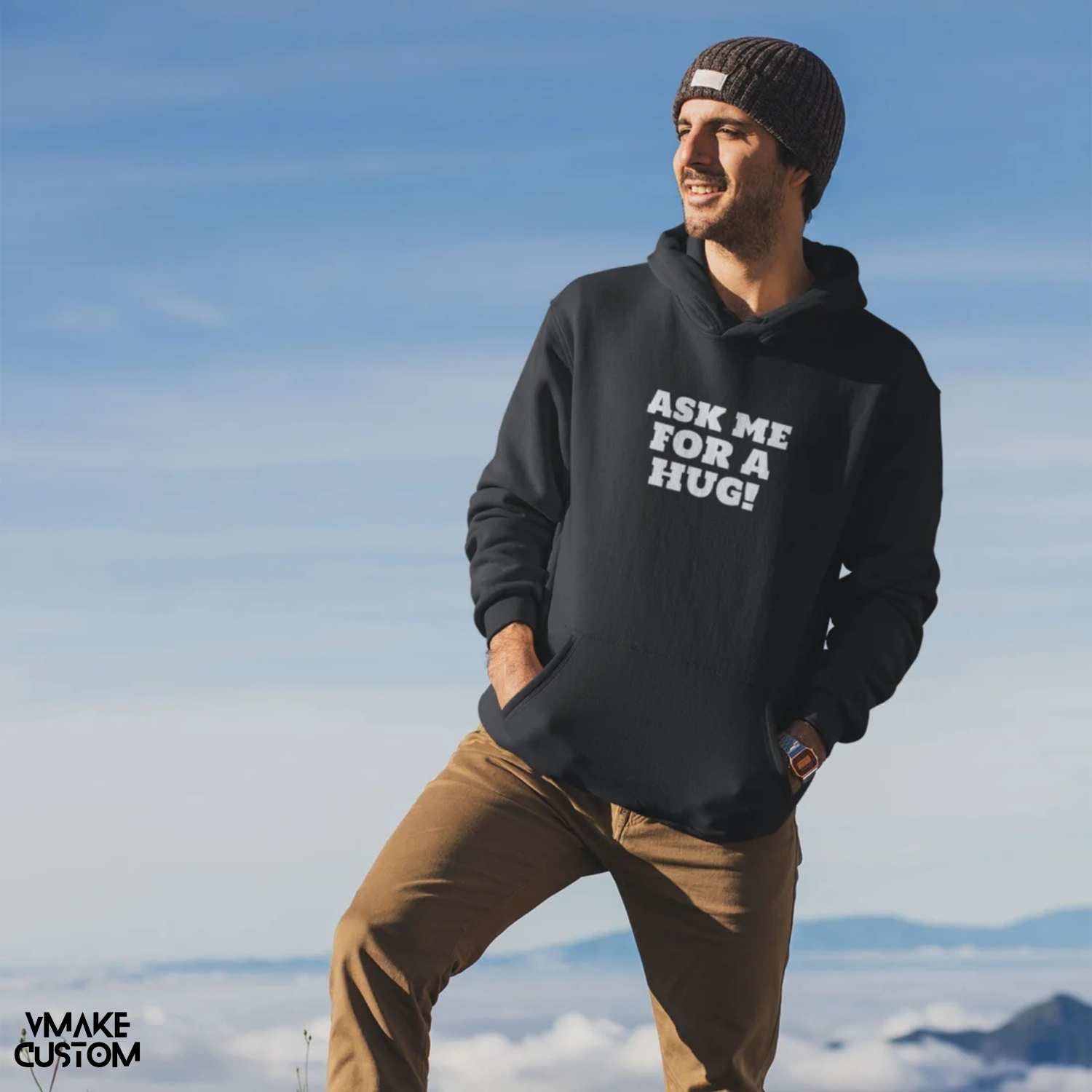 ask me for a hug black unisex hoodie vmakecustom
