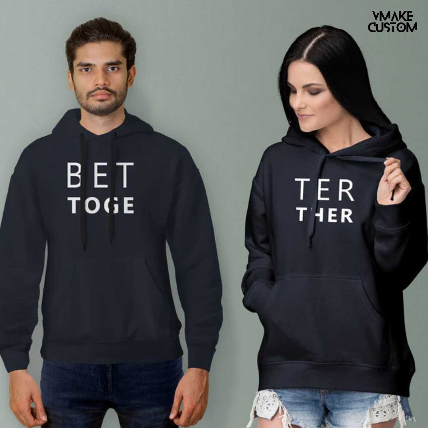 better together navy blue hoodies for couple 
