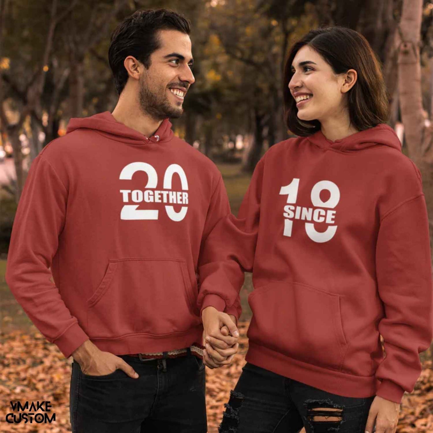 custom date together since 2018 maroon hoodies for couple
