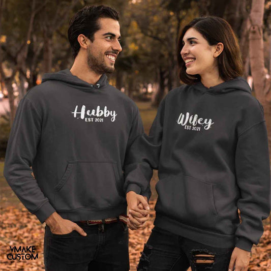 Hubby Wifey Est 2025 Hoodies for Couple