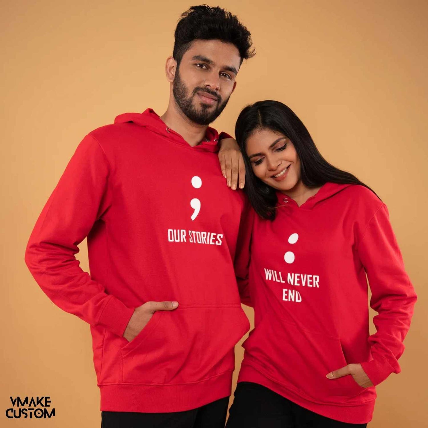 our stories will never end red hoodies for couple