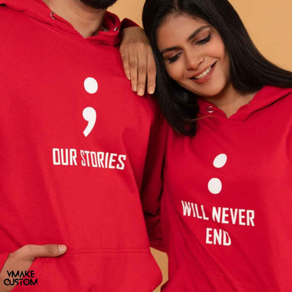 our stories will never end red couple hoodies-vmakecustom